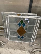 FIVE GLAZED AND LEADED STAINGLASS WINDOW PANES