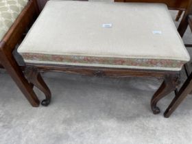 A VICTORIAN STYLE BEECH FRAMED STOOL ON CABRIOLE LEGS