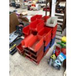 A LARGE QUANTITY OF PLASTIC STORAGE LIN BINS