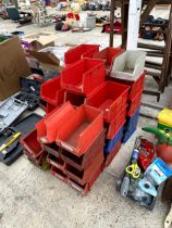 A LARGE QUANTITY OF PLASTIC STORAGE LIN BINS