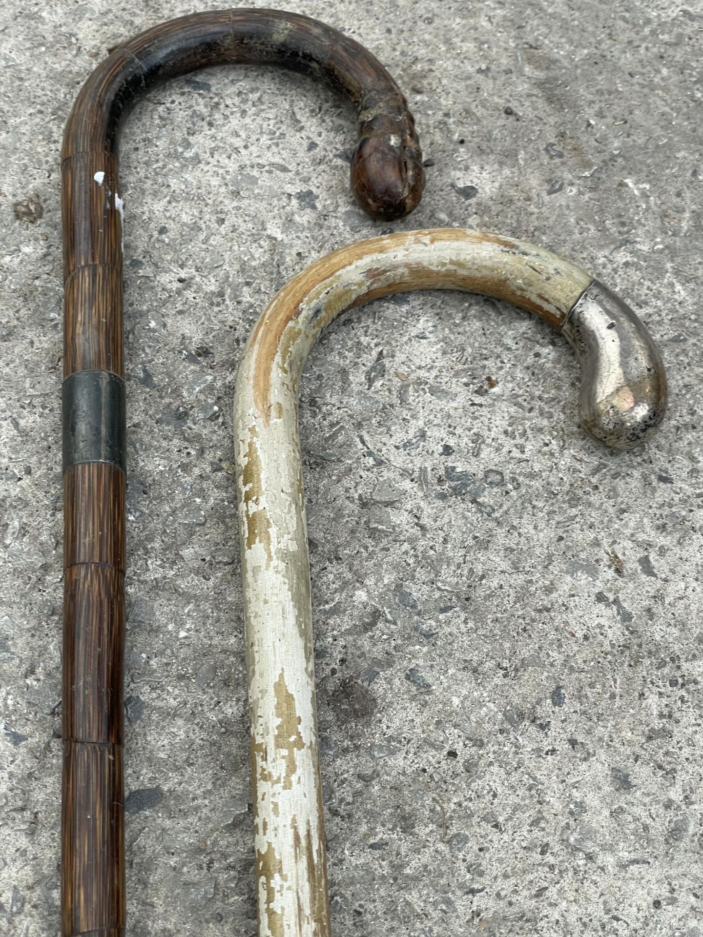 TWO WALKING STICKS, OINE WITH A HALLMARKED SILVER HANDLE AND THE OTHER WITH A HALLMARKED SILVER - Image 2 of 3