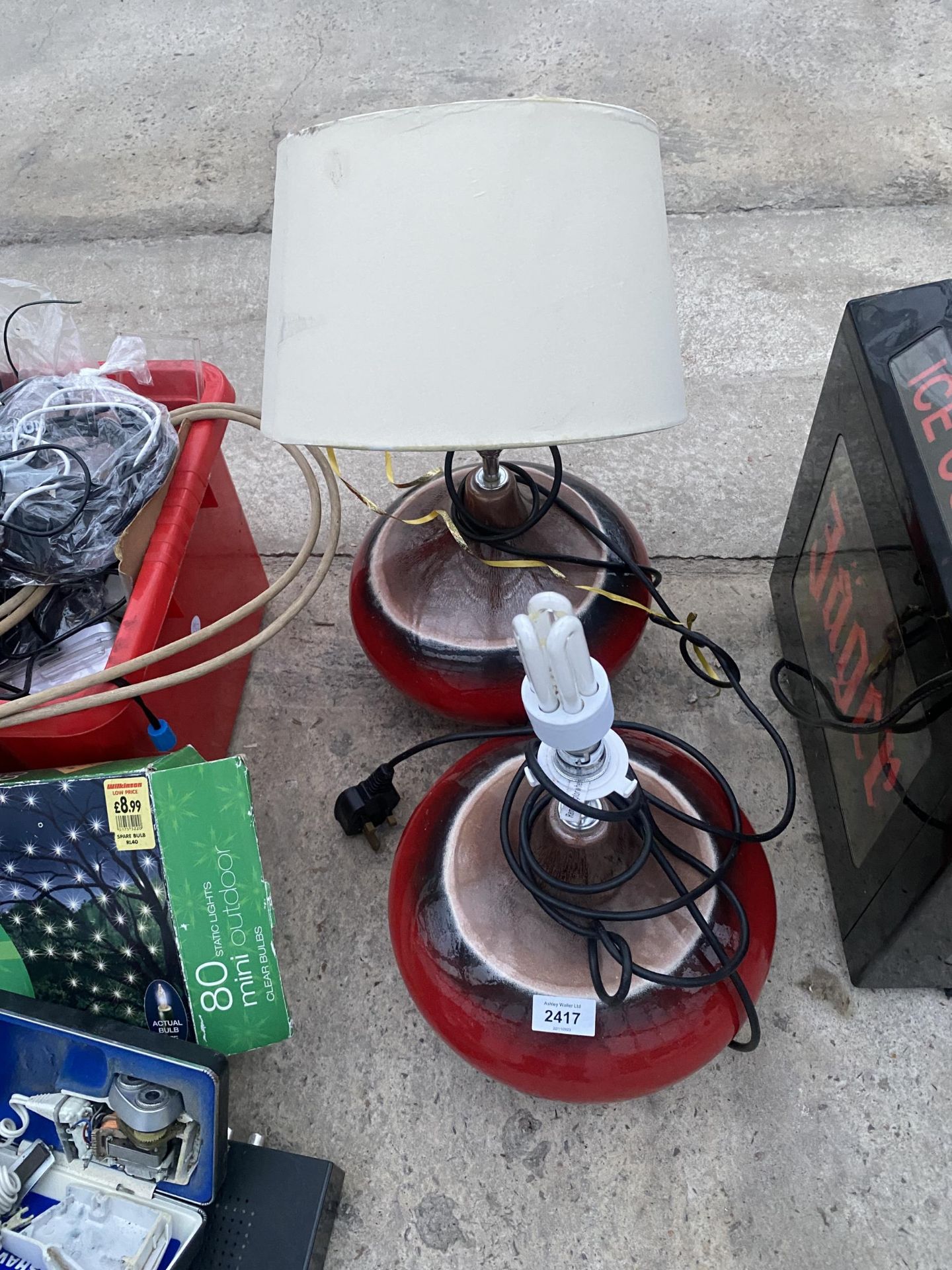 A PAIR OF RED STUDIO POTTERY STYLE LAMPS