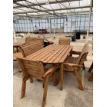 AN AS NEW EX DISPLAY CHARLES TAYLOR SIX SEATER TABLE WITH TWO 2 SEATER BENCHES AND TWO CHAIRS + VAT