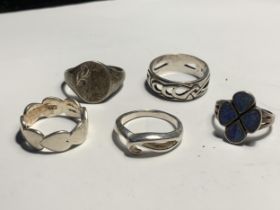 FIVE VARIOUS SILVER RINGS