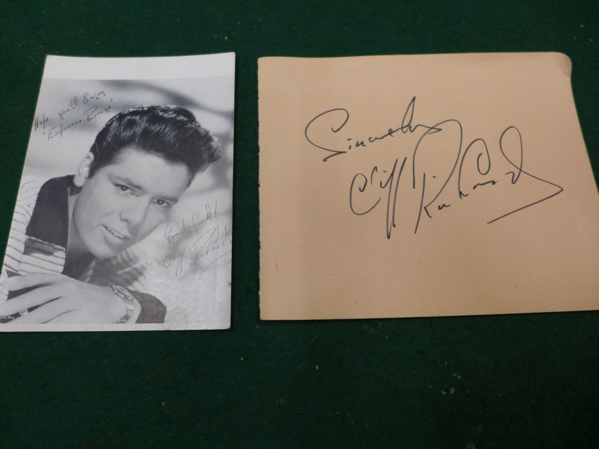 A CLIFF RICHARD AUTOGRAPH AND A FACSIMILE POSTCARD