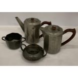 FOUR VINTAGE TUDRIC PEWTER ITEMS - TWO COFFEE POTS AND TWO SUGAR BOWLS, NO. 01650