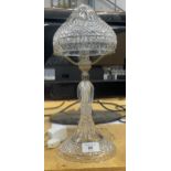 A VINTAGE CUT GLASS MUSHROOM LAMP