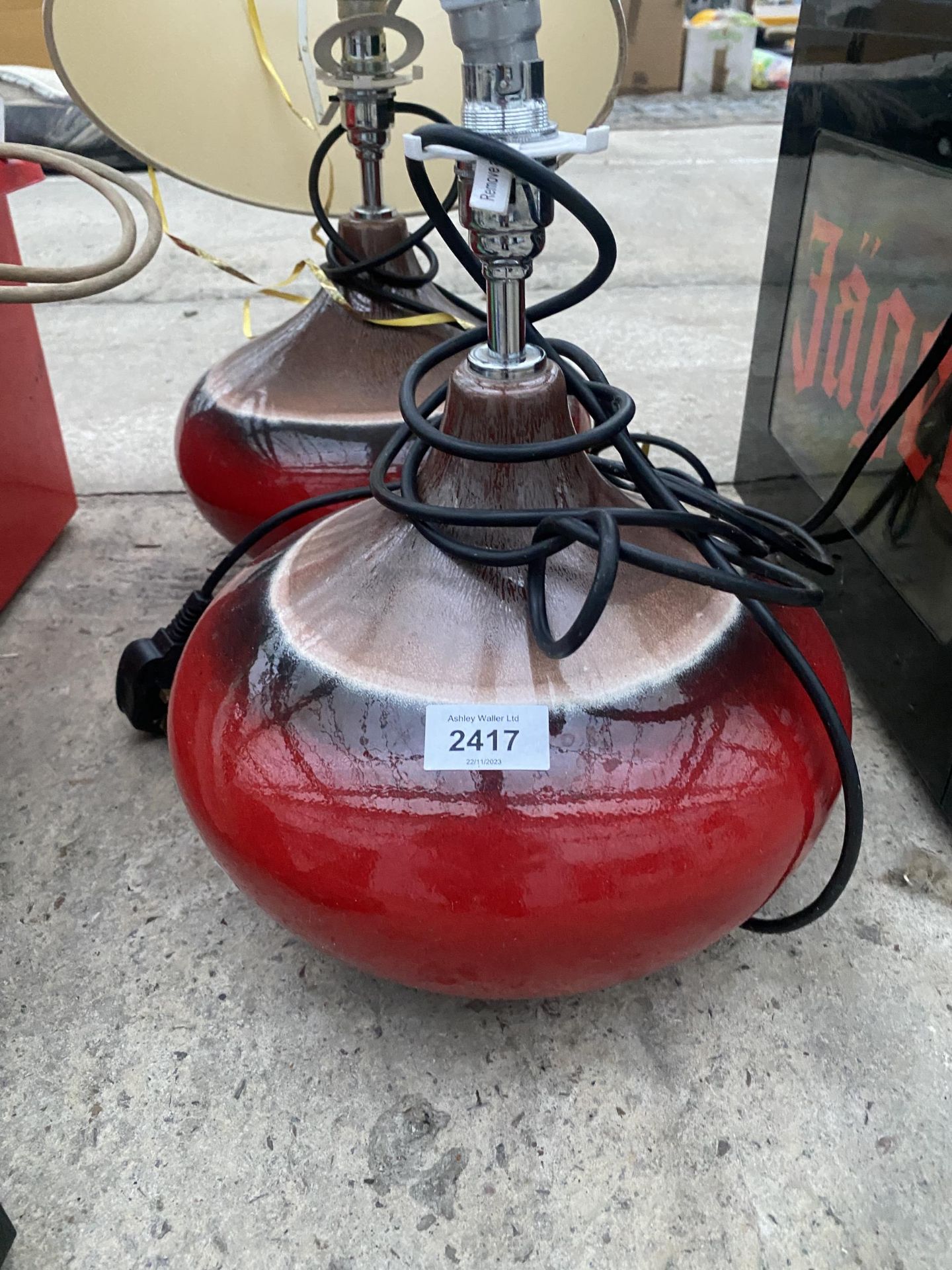 A PAIR OF RED STUDIO POTTERY STYLE LAMPS - Image 2 of 2