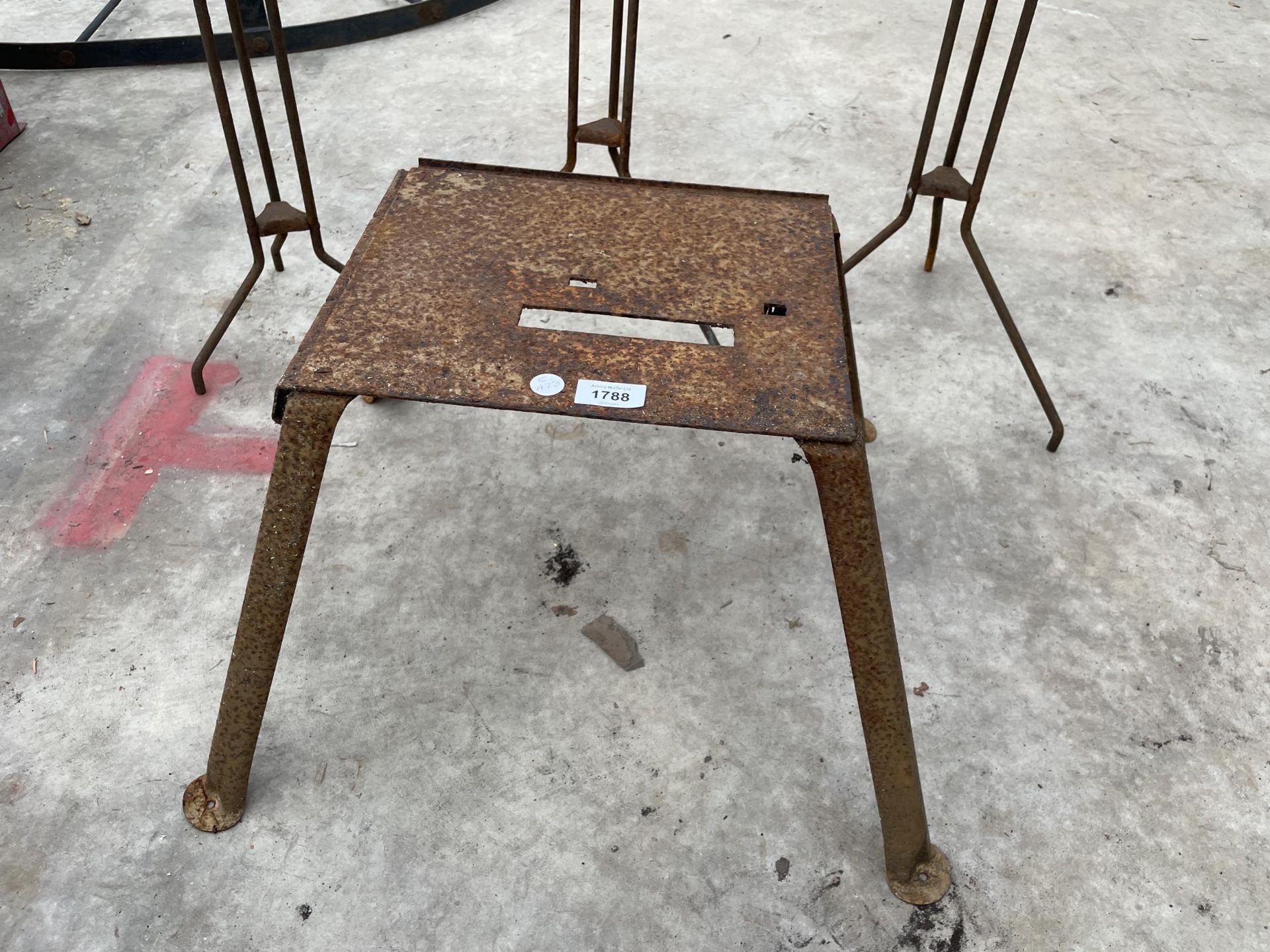 A METAL STOOL AND THREE METAL SHOP DISPLAY STANDS - Image 2 of 3