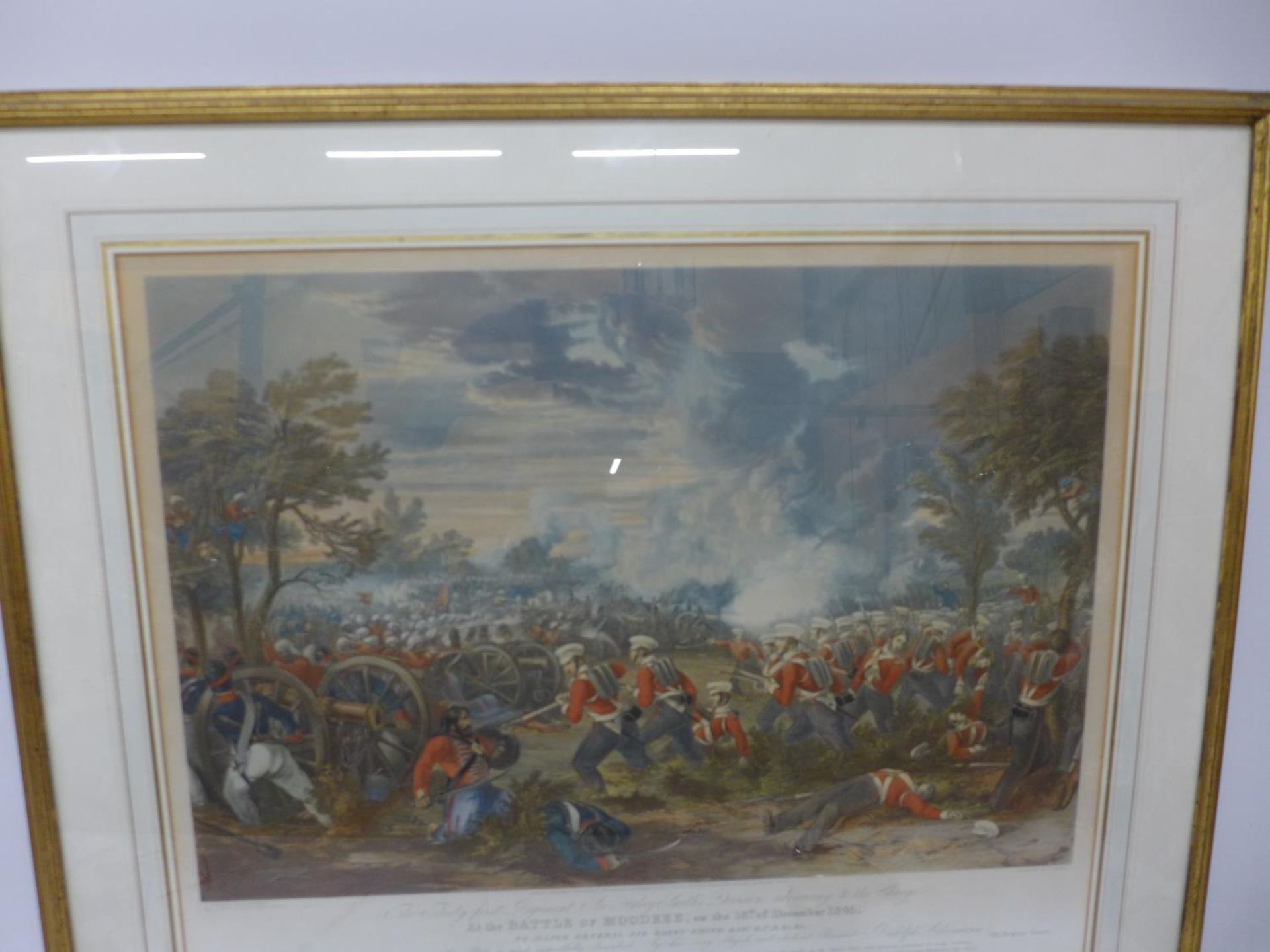 A MID 19TH CENTURY COLOURED ENGRAVING OF THE BATTLE OF MOODKEE 1845, PUBLISHED BY RUDOLPH