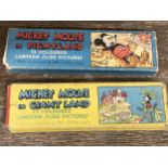 TWO VINTAGE BOXED MICKEY MOUSE LANTERN SLIDES, GIANT LAND AND PIGMY LAND