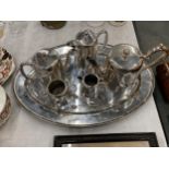 A VINTAGE SILVER PLATED TEA SET AND TRAY