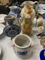 A QUANTITY OF LARGE JUGS AND VASES TO INCLUDE ROYAL CAULDRON, CROWN POTTERY, ETC - 6 PIECES IN TOTAL