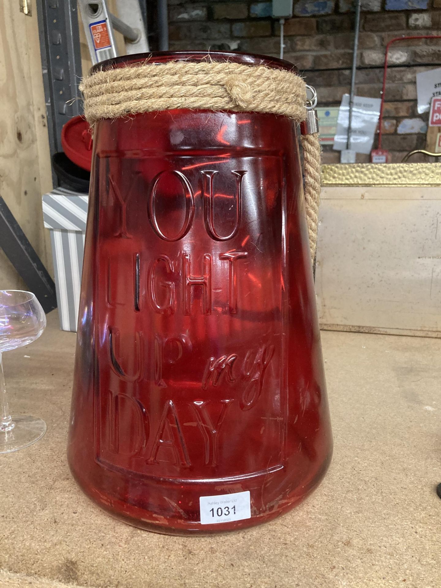 A LARGE RED GLASS YOU LIGHT UP MY DAY URN