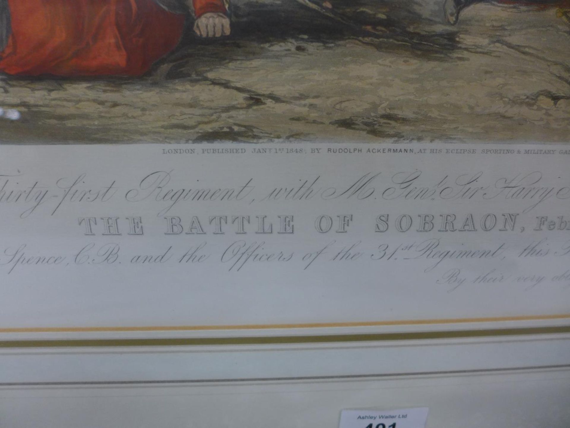 A MID 19TH CENTURY COLOURED ENGRAVING OF THE BATTLE OF SOBRAON 1846, PUBLISHED BY RUDOLPH - Image 4 of 5