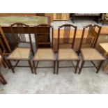 A SET OF FOUR EDWARDIAN MAHOGANY BEDROOM CHAIRS WITH SPLIT CANE SEATS