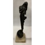 AN ART DECO STYLE BRONZE ON CHALK MODEL OF A WOMAN AND CHILD , SIGNED BRASS PLAQUE JOSEP BOFILL,