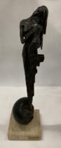 AN ART DECO STYLE BRONZE ON CHALK MODEL OF A WOMAN AND CHILD , SIGNED BRASS PLAQUE JOSEP BOFILL,