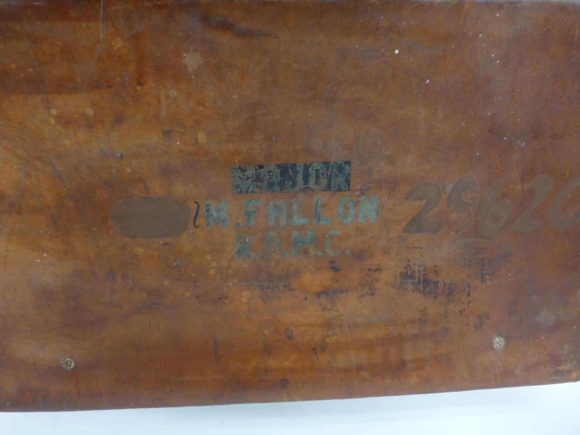 A WORLD WAR II LEATHER SUITCASE, BELONG TO MAJOR M. FALLON, RAMC - Image 2 of 5