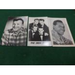 A SIGNED JIMMY YOUNG PHOTOGRAPH, SIGNED EMILE FORD POSTCARD AND A CREW CUTS POSTCARD