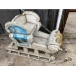A WOODEN AND MOULDED BAVARIAN HAND PAINTEXD CHRISTMAS SLEIGH ON STEEL RUNNERS