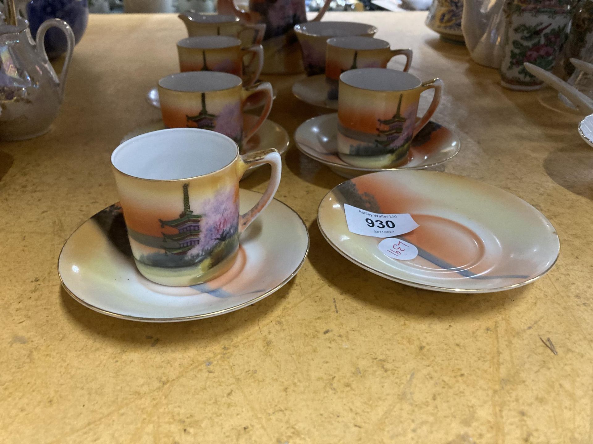 A VINTAGE JAPANESE NORITAKE COFFEE SET TO INCLUDE A COFFEE POT, CREAM JUG, SUGAR BOWL, CUPS MAND - Image 2 of 4