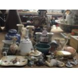 A LARGE LOT OF ASSORTED CERAMICS TO INCLUDE JAPANESE BLUE AND WHITE GINGER JAR, FIGURES, POOLE ETC