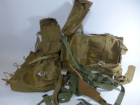 A WORLD WAR II AIRCRAFT SURVIVAL PACK, TWO HESSIAN POUCHES, BELTS, STRAPS ETC