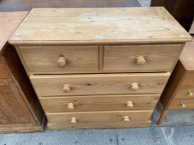 A MODERN PINE CHEST OF TWO SHORT AND THREE LONG DRAWERS, 36" WIDE