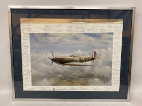 A RARE AND UNIQUE BATTLE OF BRITAIN COLOUR PRINT OF "LONE PATROL". THE IMAGE OF A SPITFIRE IS SIGNED