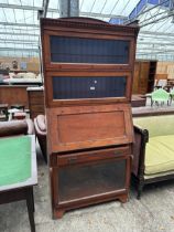 AN EDWARDIAN GLOBE WERNICKE STYLE BUREAU BOOKCASE WITH FITTED INTERIOR, SINGLE DRAWER, TWO SMALL AND