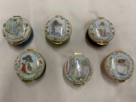 A GROUP OF SIX ROYAL DOULTON ENAMEL BEATRIX POTTER PILL BOXES