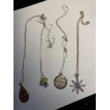 FOUR SILVER NECKLACES WITH PENDANTS