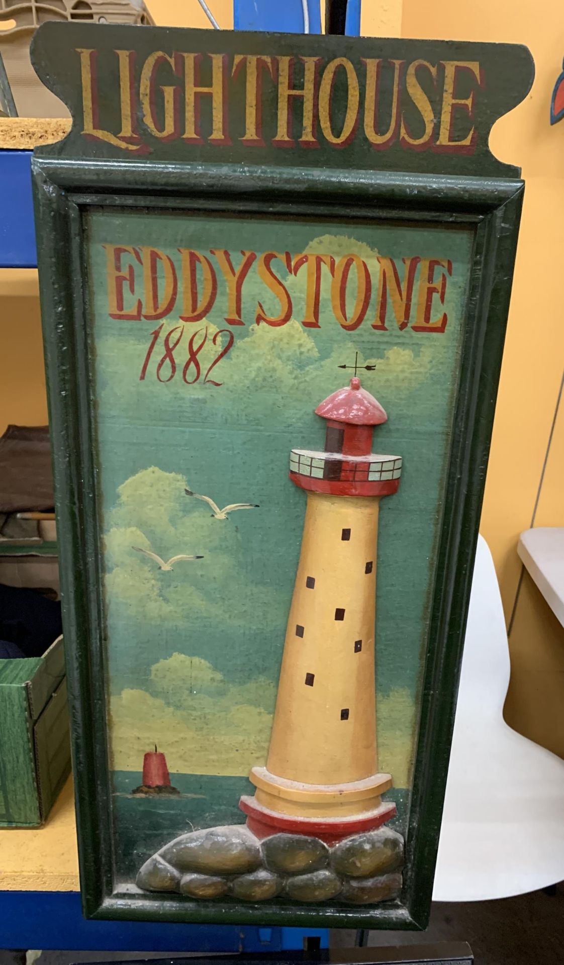 A LARGE 3-D EDDYSTONE LIGHTHOUSE WOODEN WALL PLAQUE