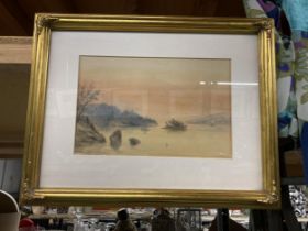 A W.H MULLER GILT FRAMED WATERCOLOUR OF TARBET, LOCH LOMOND, SIGNED AND TITLED