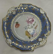 A C.1800 NEW HALL PORCELAIN HAND PAINTED CABINET PLATE, LABEL TO REVERSE