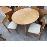 A RETRO 41" DIAMETER DROP LEAF KITCHEN TABLE AND FOUR CHAIRS