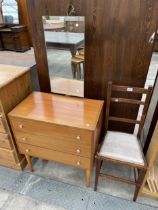 A RETRO TEAK DRSSSING CHEST, 26" WIDE AND BEDROOM CHAIR