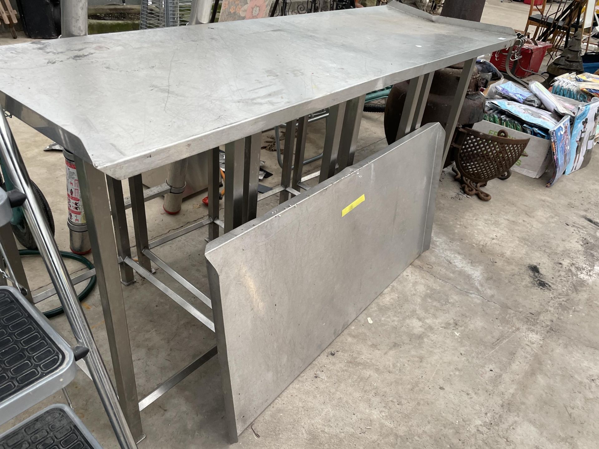 A LOW STAINLESS STEEL KITCHEN WORK UNIT - Image 2 of 2