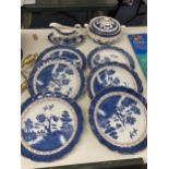 A QUANTITY OF BOOTH'S 'REAL OLD WILLOW' PATTERN PLATES, SAUCE BOAT AND SAUCER AND A LIDDED TUREEN