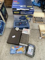 AN ASSORTMENT OF TOOLS TO INCLUDE A POWER CRAFT WALLPAPER STRIPPER AND A POWER CRAFT DREMMEL DRILL