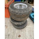 FOUR TROLLEY WHEELS AND TYRES