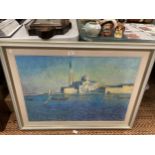 A LARGE FRAMED CLAUDE MONET PRINT, 96CM X 74CM