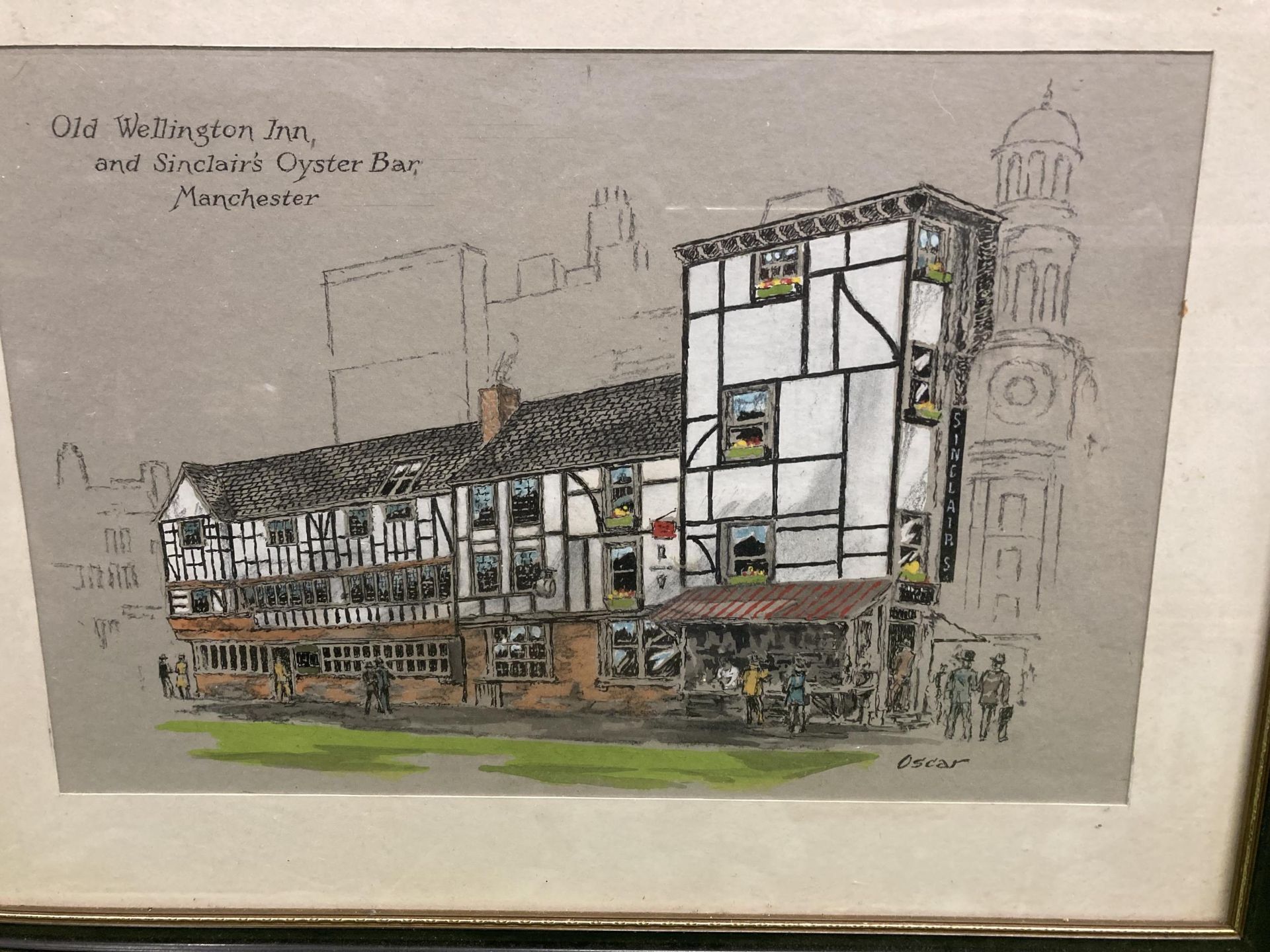 TWO FRAMED WATERCOLOURS - OLD WELLINGTON INN, MANCHESTER AND WORSLEY HALL, LANCS, BOTH SIGNED - Image 2 of 6