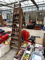 THREE VARIOUS VINTAGE WOODEN STEP LADDERS