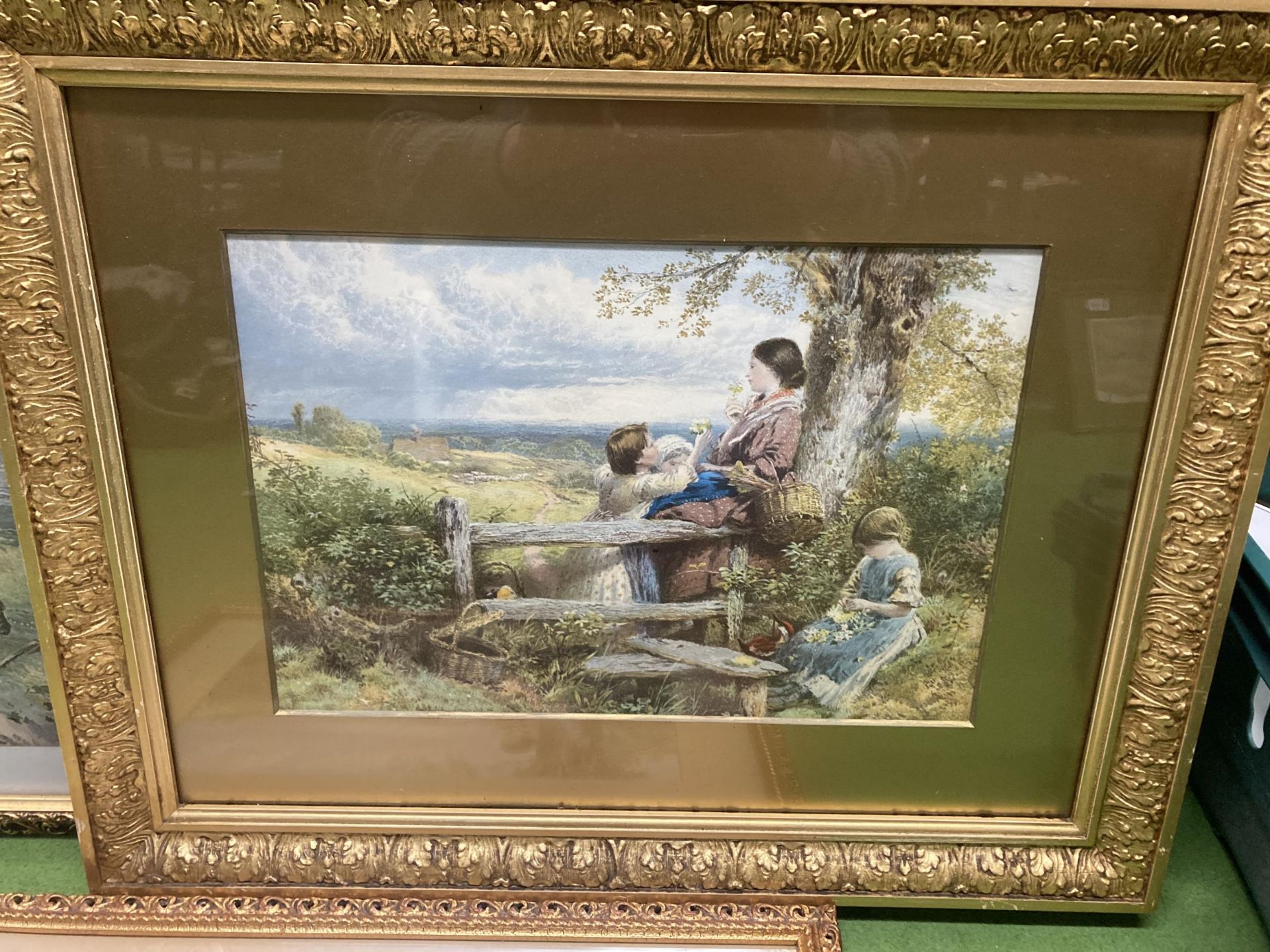 THREE VINTAGE PRINTS TO INCLUDE ORNATE GILT FRAMED COUNTRYSIDE BIRKET FOSTER SCENE EXAMPLE ETC - Image 3 of 4