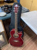 A WESTFIELD ELECTRIC ACOUSTIC GUITAR WITH GUITAR STAND AND WESTFIELD CASE