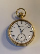 A GOLD PLATED VERTEX REVUE POCKET WATCH SEEN WORKING BUT NO WARRANTY