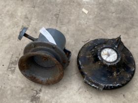 A VINTAGE CAR HORN AND A VINTAGE SERVICE RECORDER