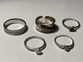 FIVE ASSORTED SILVER RINGS